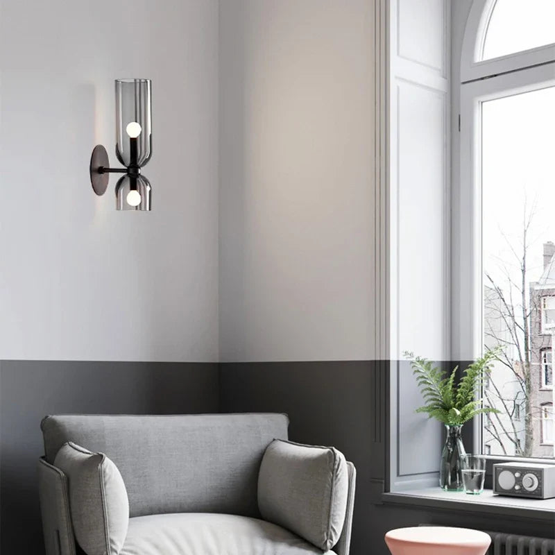 Aplique de Pared Nórdico de Cristal con Tubo Ahumado Moderno