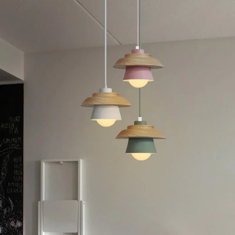 Lámpara Colgante de Madera Nórdica en Colores Macaron Suaves