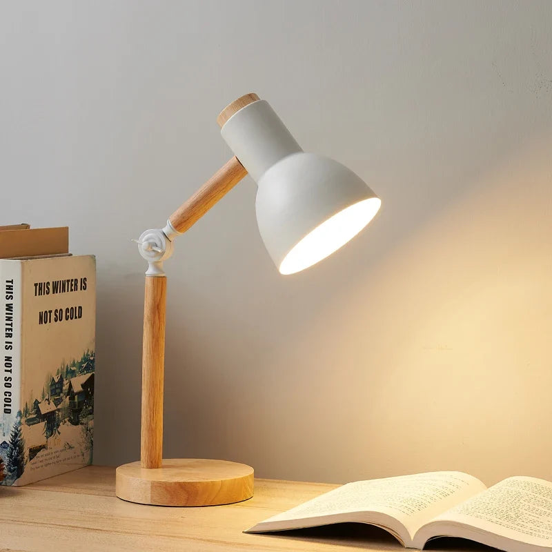 Lámpara de Escritorio de Madera Nórdica Pantalla de Color