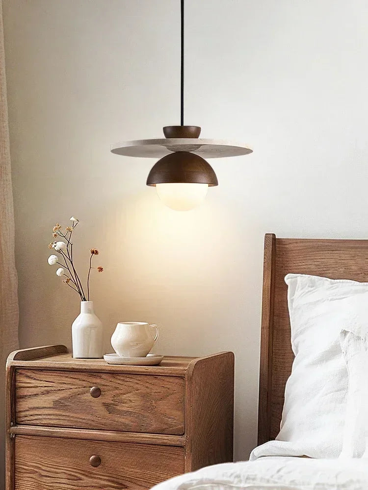 Lámpara Colgante Denmark LED de Nogal y Piedra Escandinava