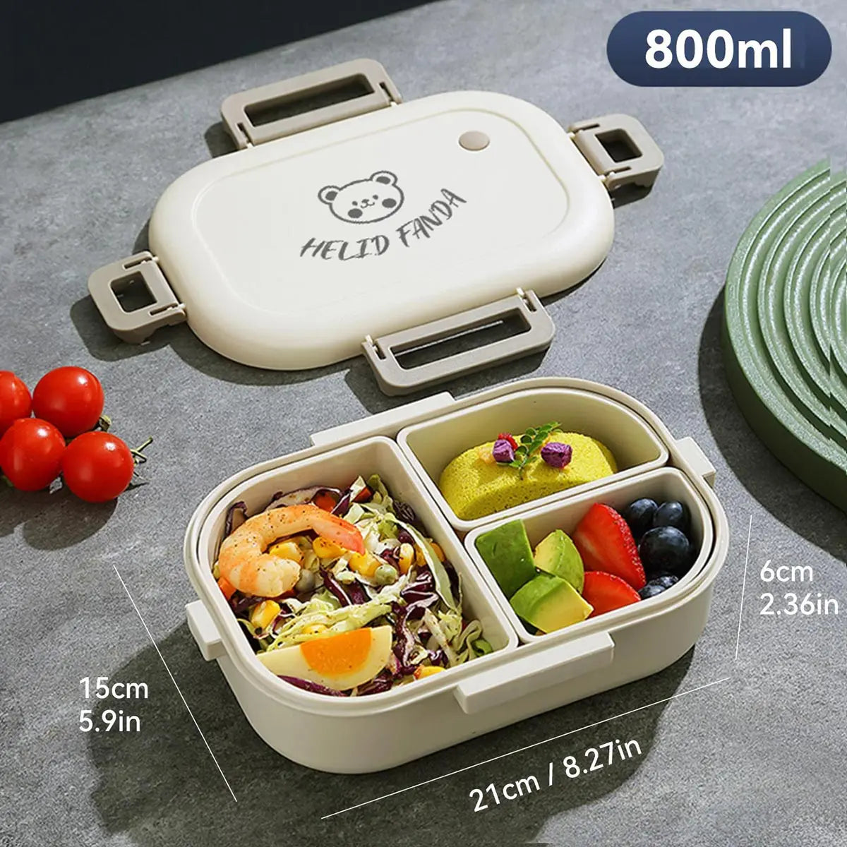 FreshMate Fiambrera Bento Antifugas con 3 Compartimentos