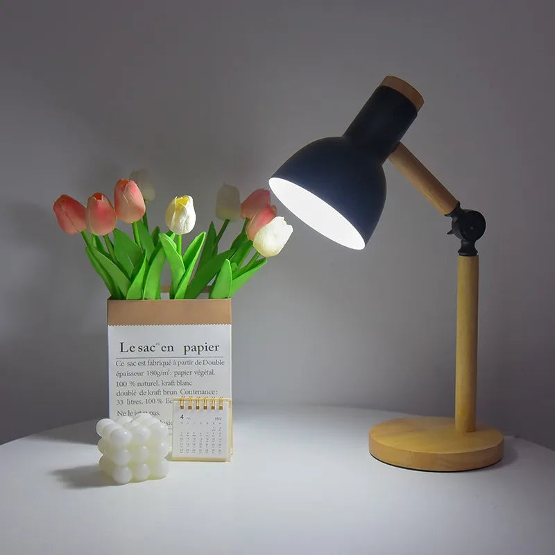 Lámpara de Escritorio de Madera Nórdica Pantalla de Color