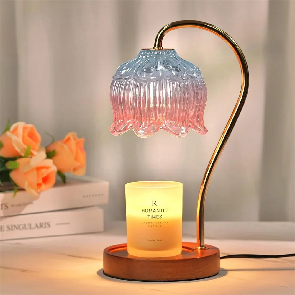 Lámpara Calentadora de Velas con Vidrio Retro y Madera