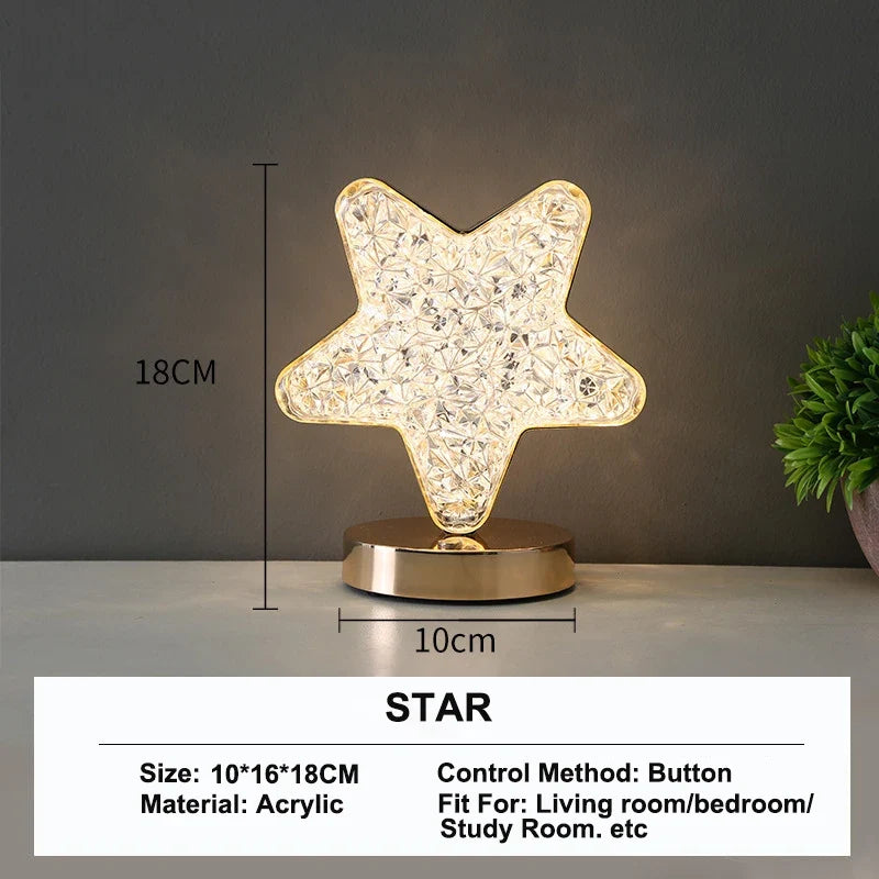 Stellora Lámpara Nocturna de Cristal 3D Recargable Táctil