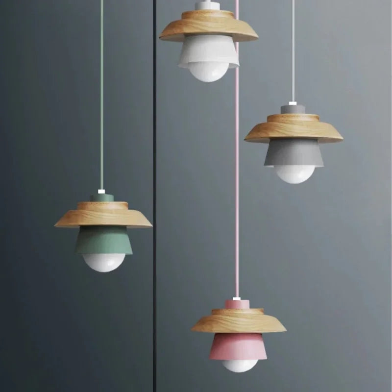 Lámpara Colgante de Madera Nórdica en Colores Macaron Suaves