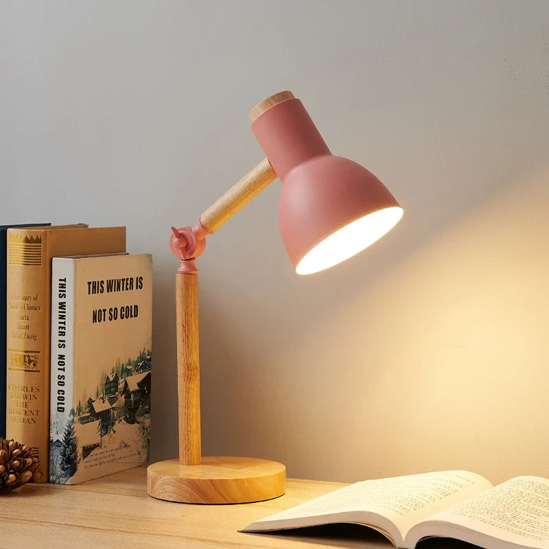 Lámpara de Escritorio de Madera Nórdica Pantalla de Color