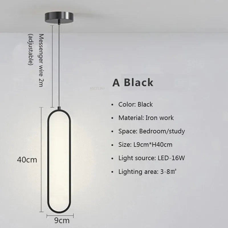 Lámpara Colgante LED Minimalista Ovalada Dorada o Negra
