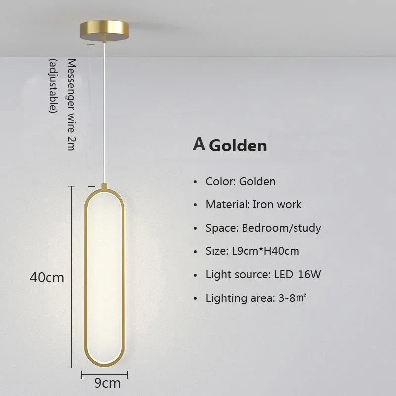 Lámpara Colgante LED Minimalista Ovalada Dorada o Negra