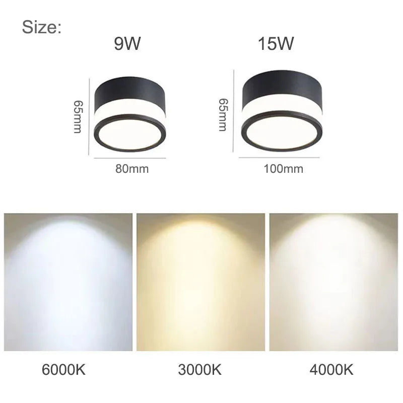 Foco LED de Superficie Nordic de 9 W o 15 W Blanco o Negro