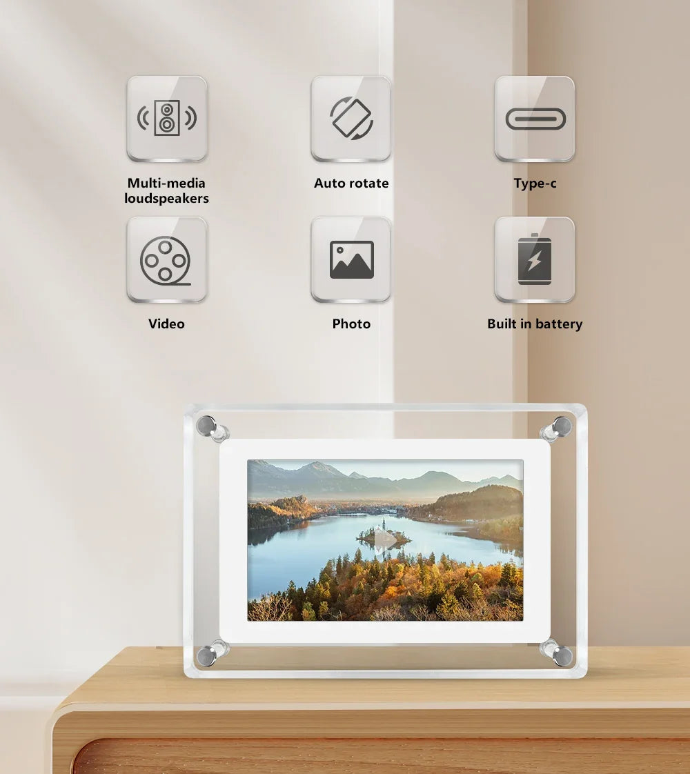 ClearFrame Marco Digital de Fotos Acrílico con Batería IPS