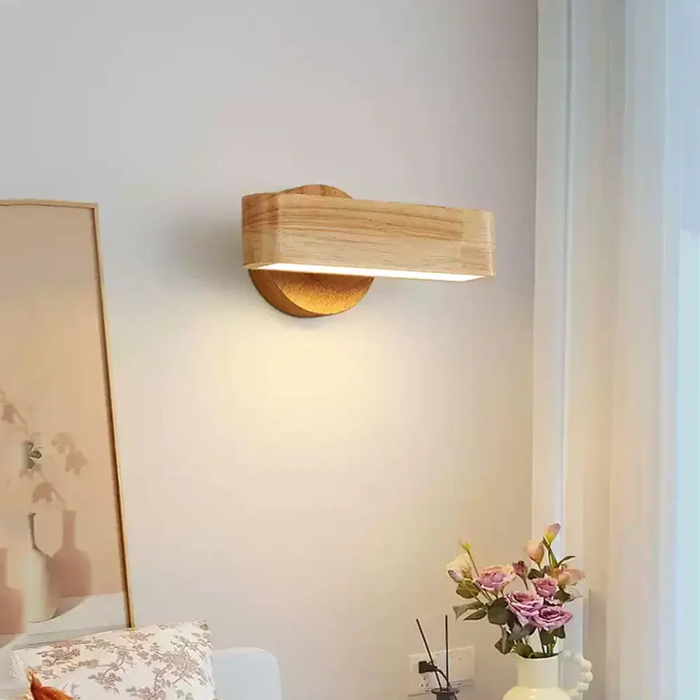 Aplique de Pared Giratorio de Madera Maciza Estilo Japonés