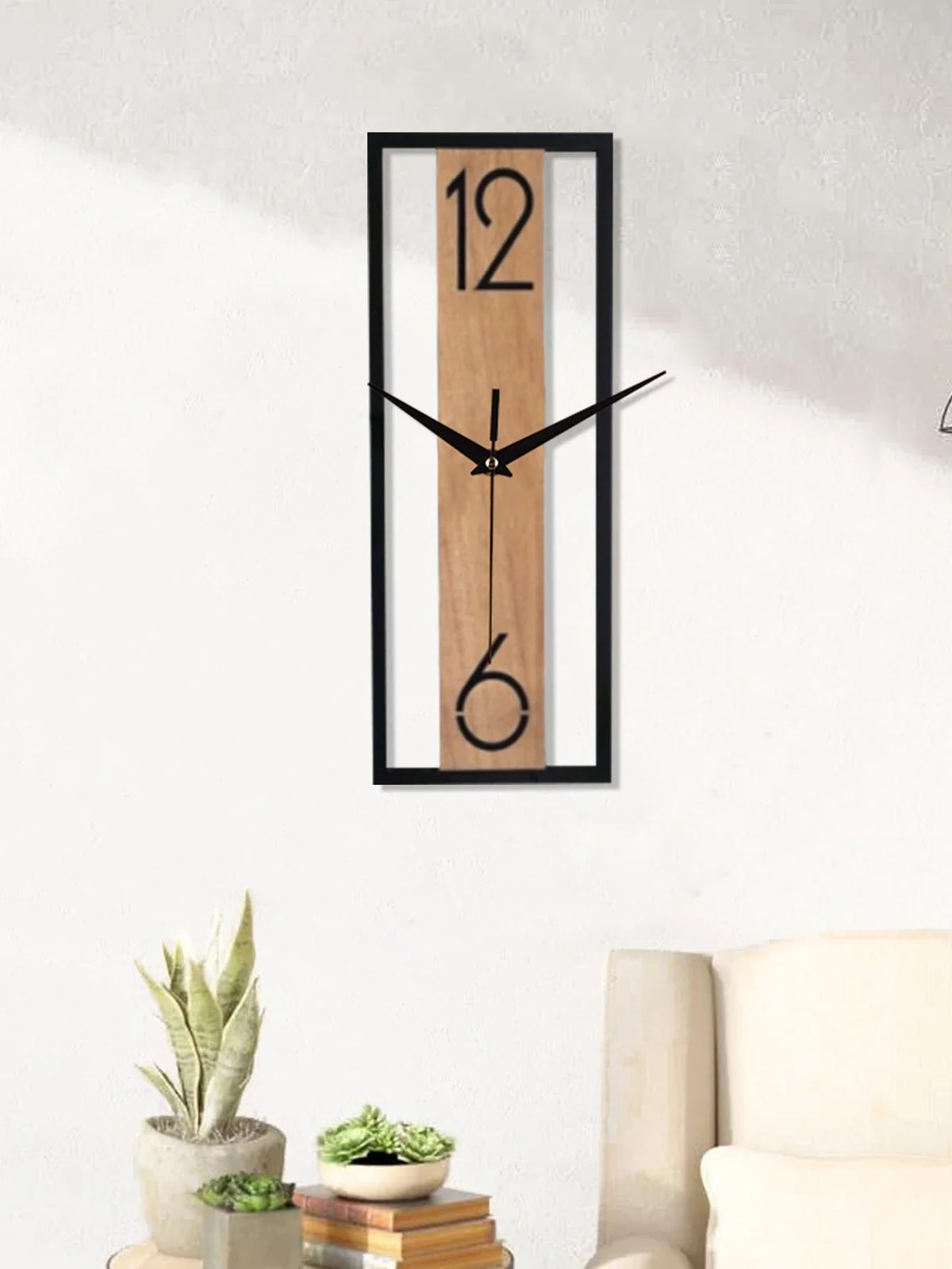 Reloj de Pared Rectangular Moderno con Marco Veta de Madera