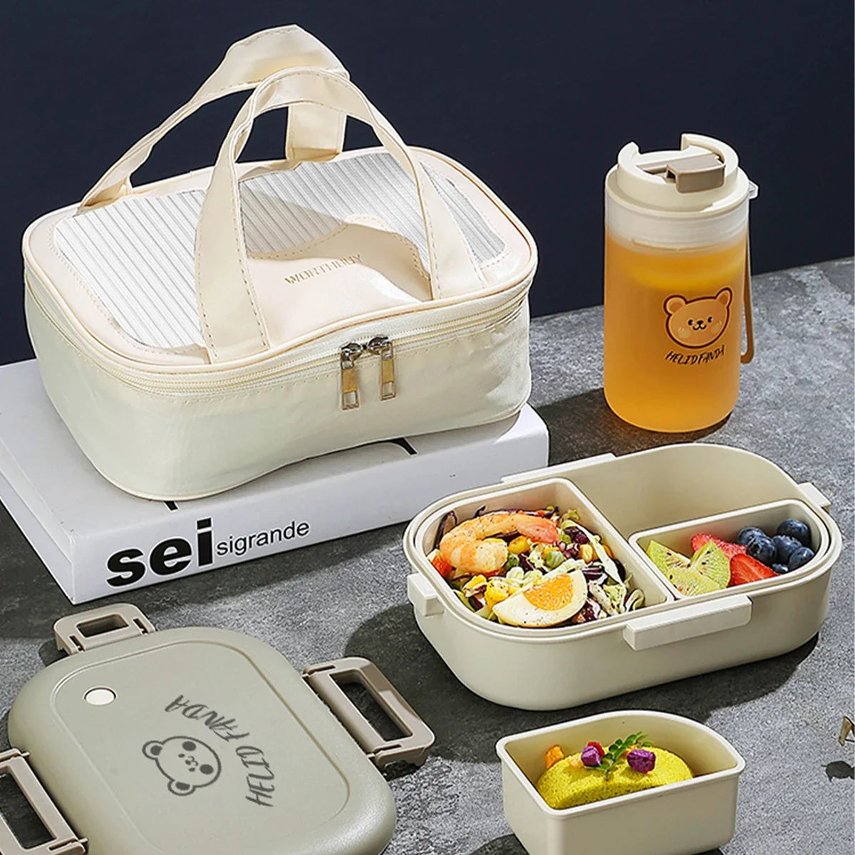 FreshMate Fiambrera Bento Antifugas con 3 Compartimentos