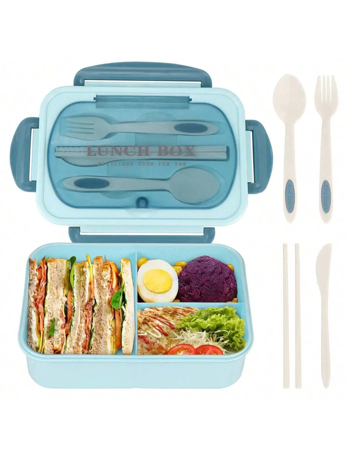 MealMate Fiambrera Bento 1200 ml con Cubiertos, 4 Huecos
