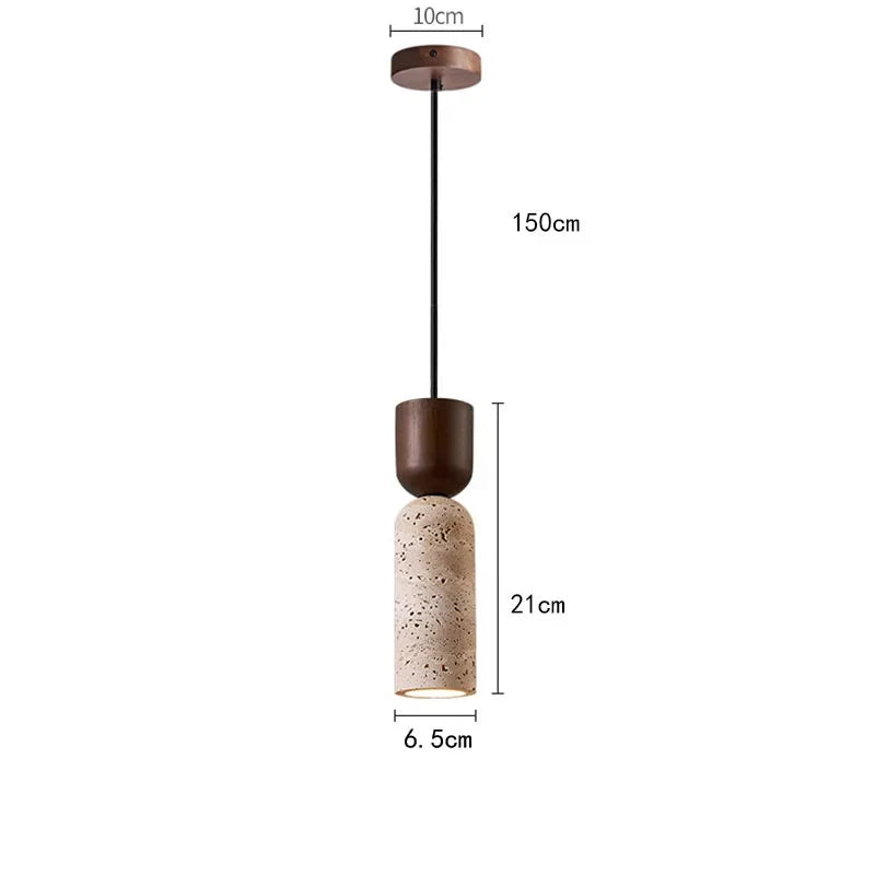 Lámpara Colgante Wabi-Sabi de Travertino y Madera Japonesa