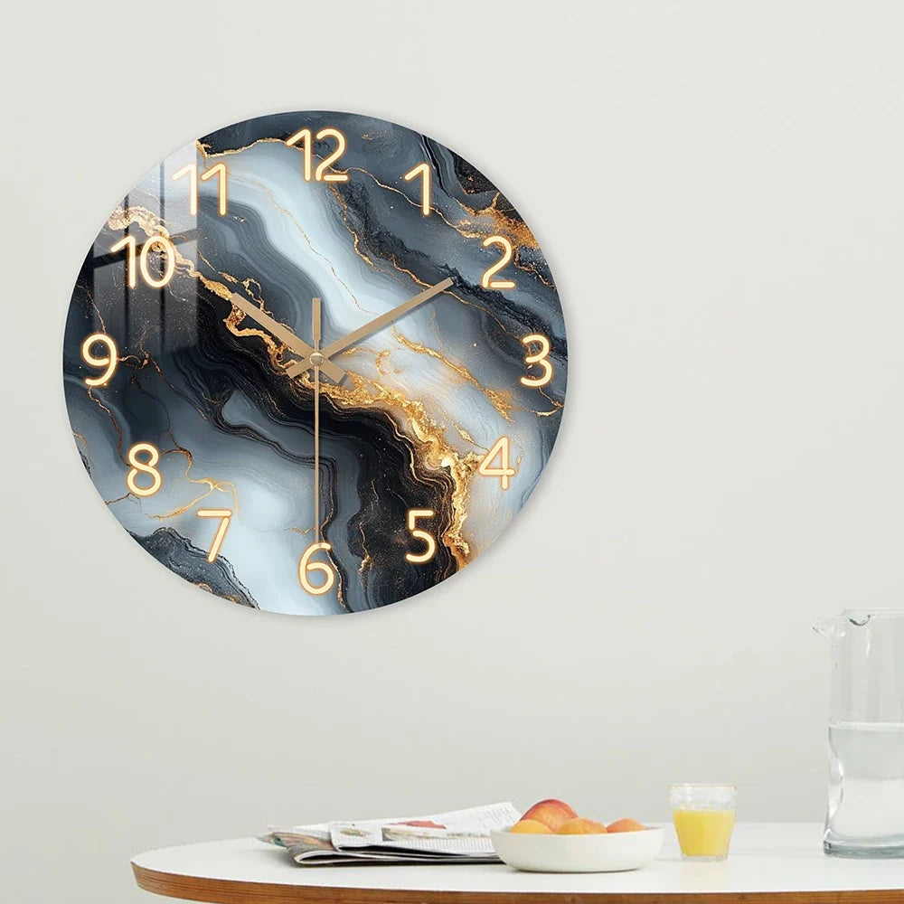 Reloj de Pared Efecto Mármol Azul y Dorado Silencioso