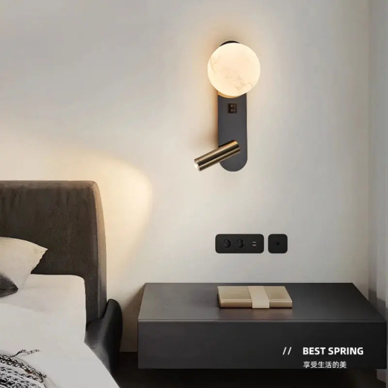 Aplique de Pared Doble LunarBeam LED con Foco para Mesilla