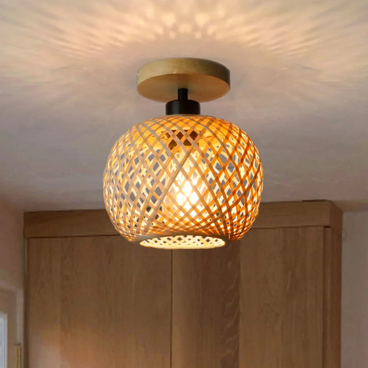 Natura Bamboo Lámpara de Techo LED de Bambú Tejido a Mano