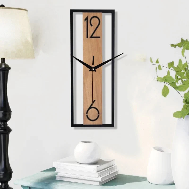 Reloj de Pared Rectangular Moderno con Marco Veta de Madera
