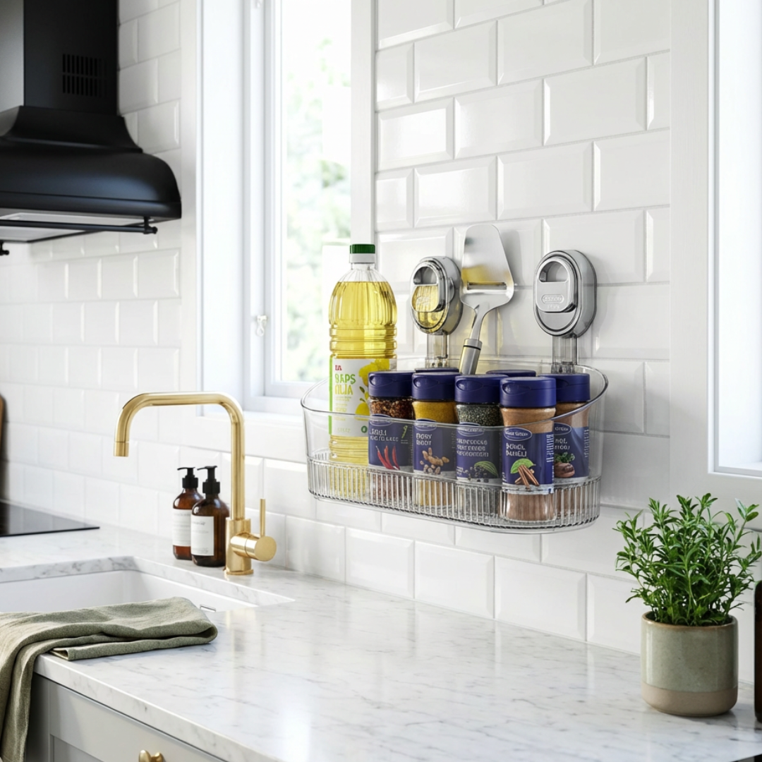 Estante de Pared Adhesivo sin Taladrar para Baño y Cocina
