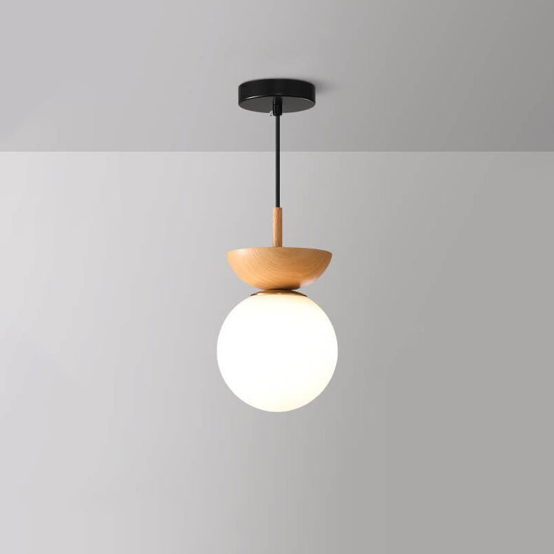 Lámpara de Techo Estilo Japonés de Madera y Vidrio Mate