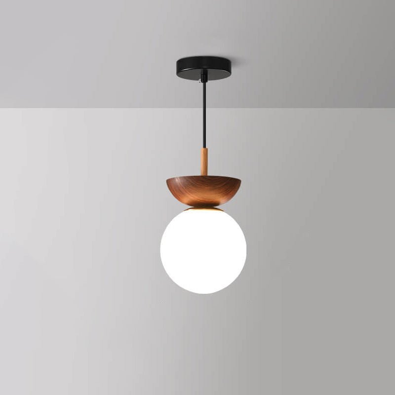 Lámpara de Techo Estilo Japonés de Madera y Vidrio Mate