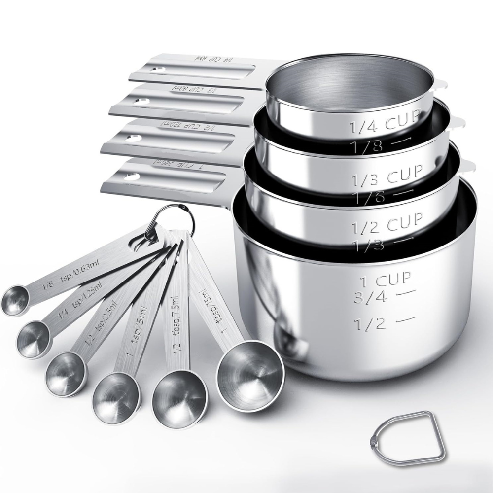 Juego de Tazas y Cucharas Medidoras de Acero Inoxidable