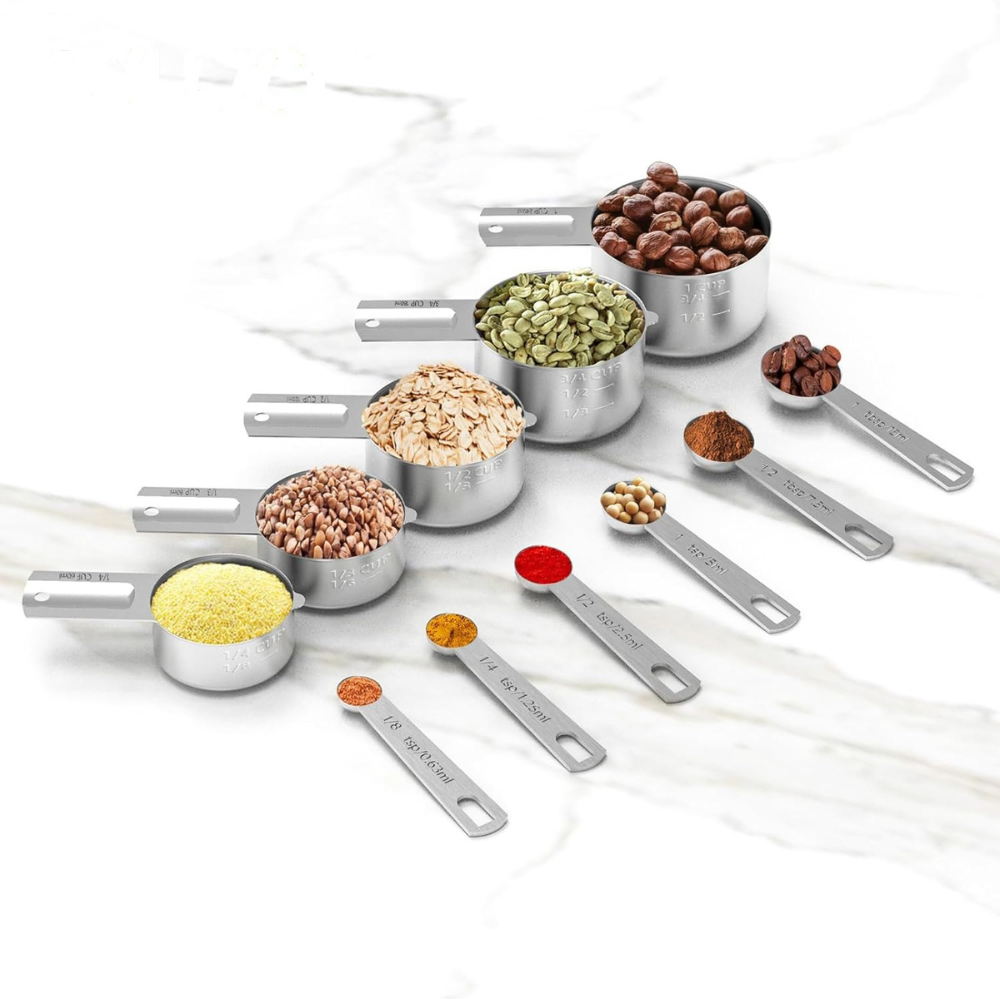 Juego de Tazas y Cucharas Medidoras de Acero Inoxidable