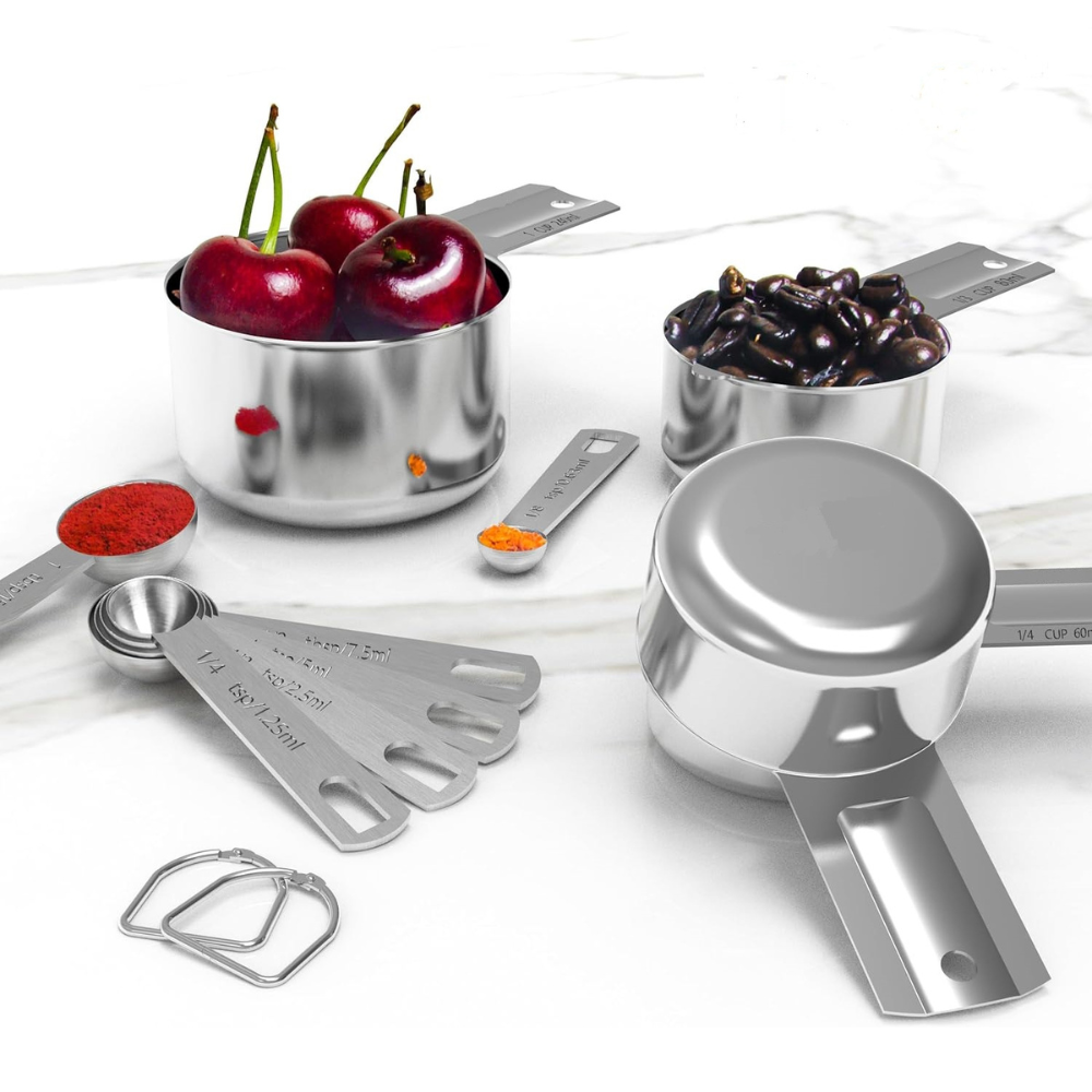 Juego de Tazas y Cucharas Medidoras de Acero Inoxidable