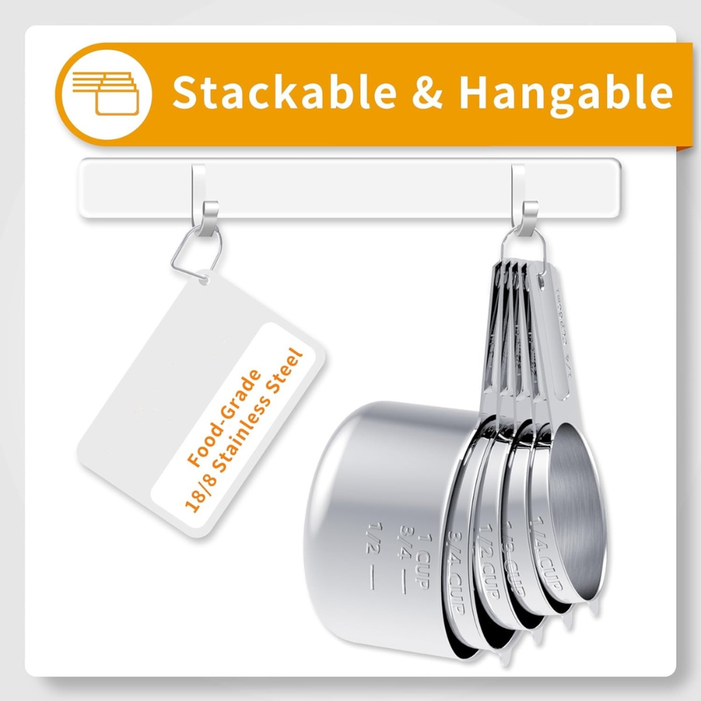 Juego de Tazas y Cucharas Medidoras de Acero Inoxidable