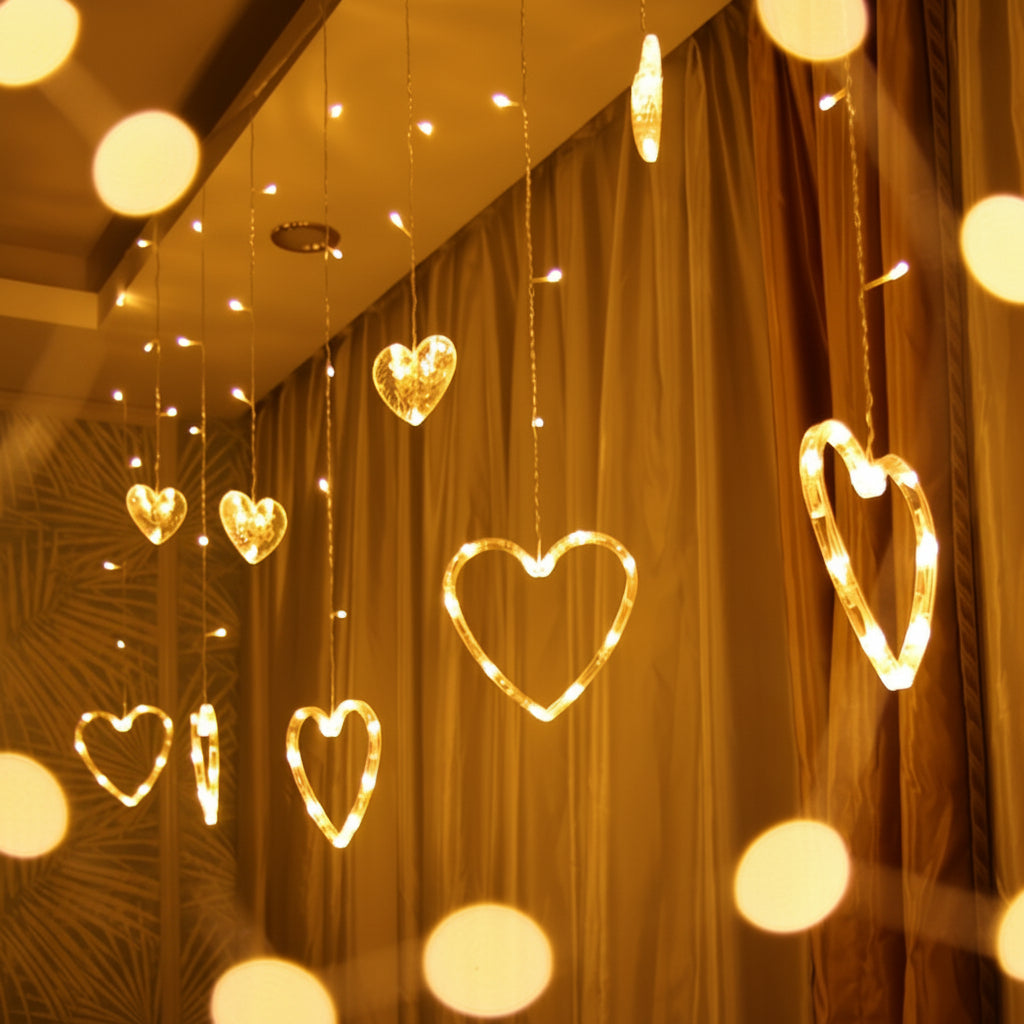 Guirnalda de Luces LED con Corazones para Ventana y Pared