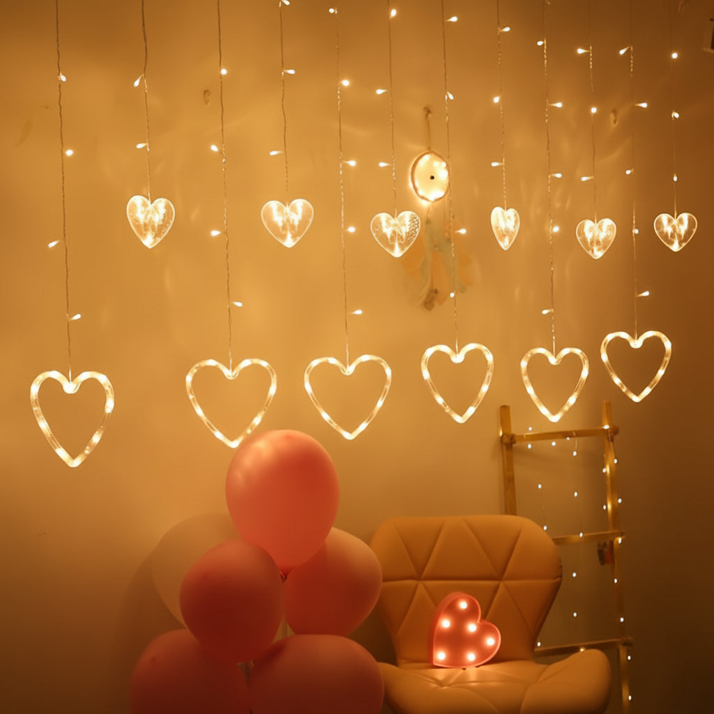 Guirnalda de Luces LED con Corazones para Ventana y Pared