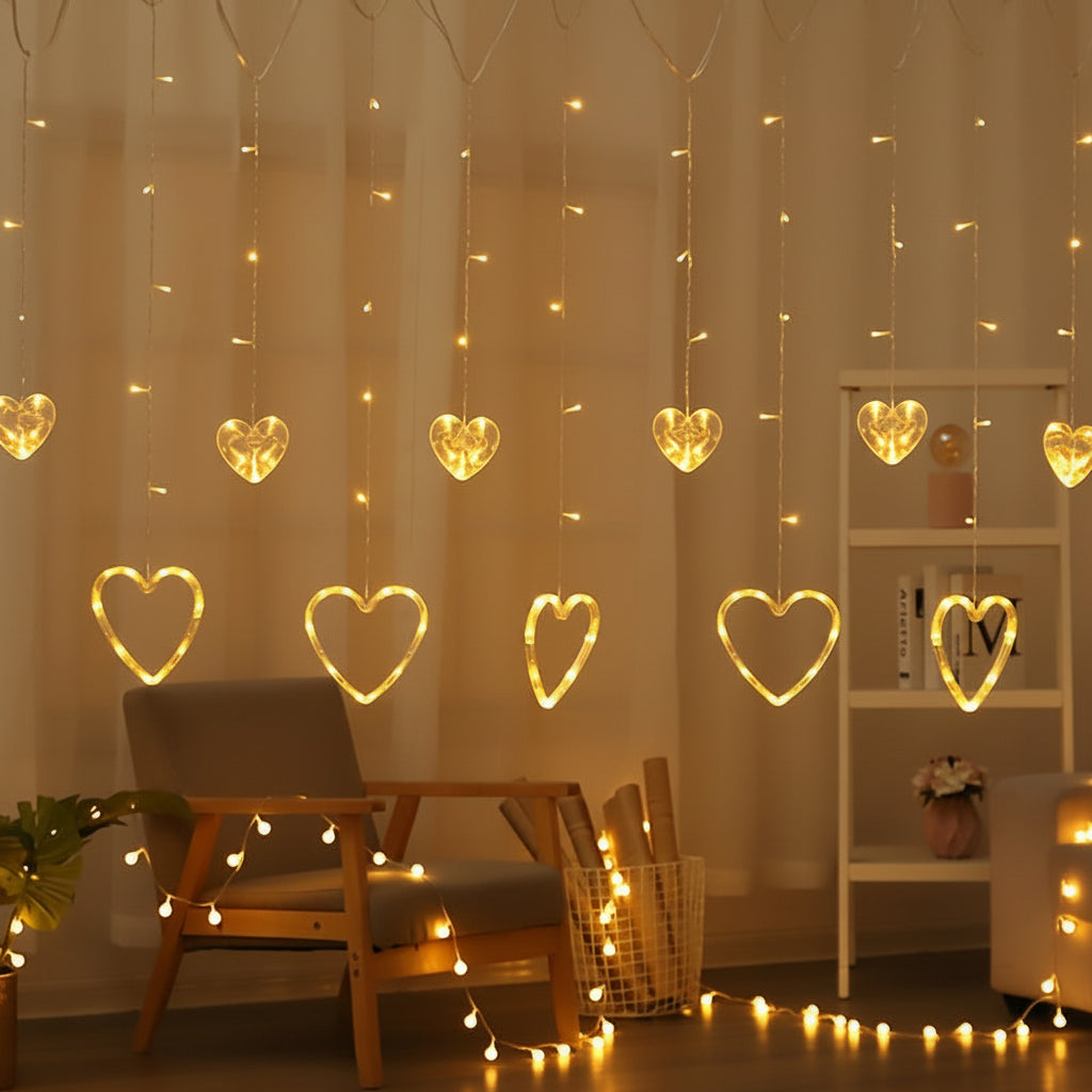 Guirnalda de Luces LED con Corazones para Ventana y Pared