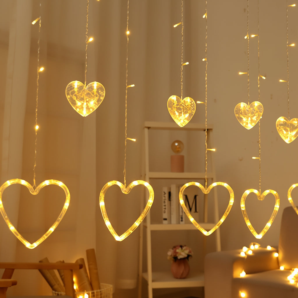 Guirnalda de Luces LED con Corazones para Ventana y Pared