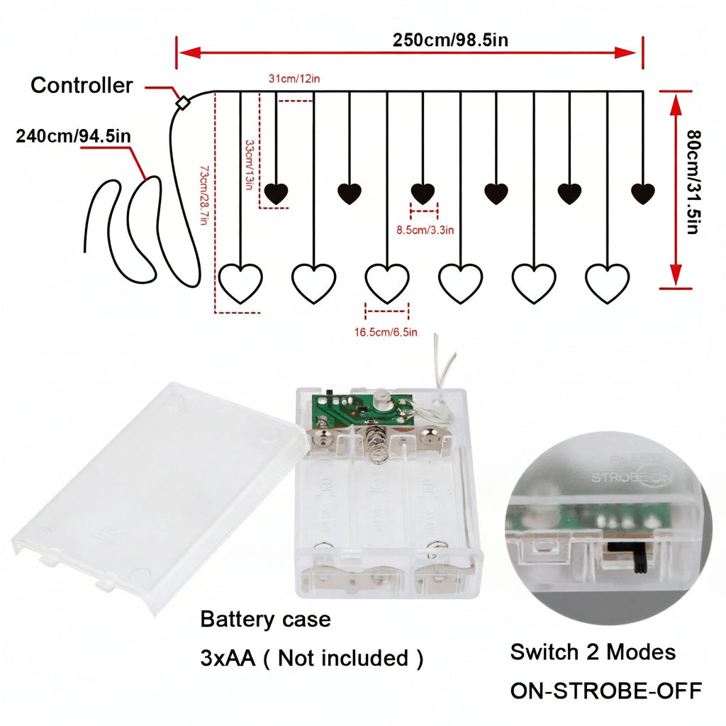 Guirnalda de Luces LED con Corazones para Ventana y Pared
