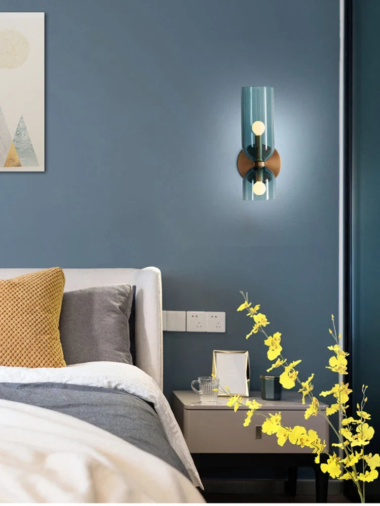 Aplique de Pared Nórdico de Cristal con Tubo Ahumado Moderno