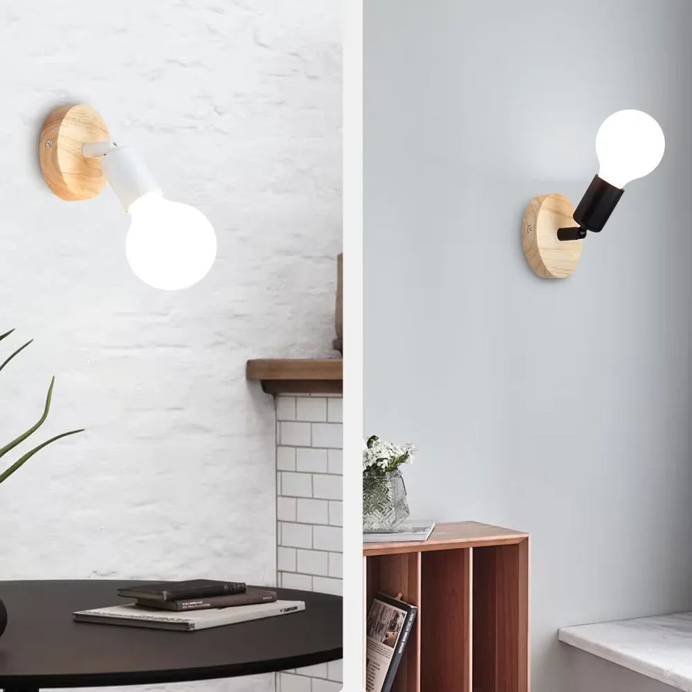 Aplique de Pared Retro Vintage Ajustable de Madera y Metal