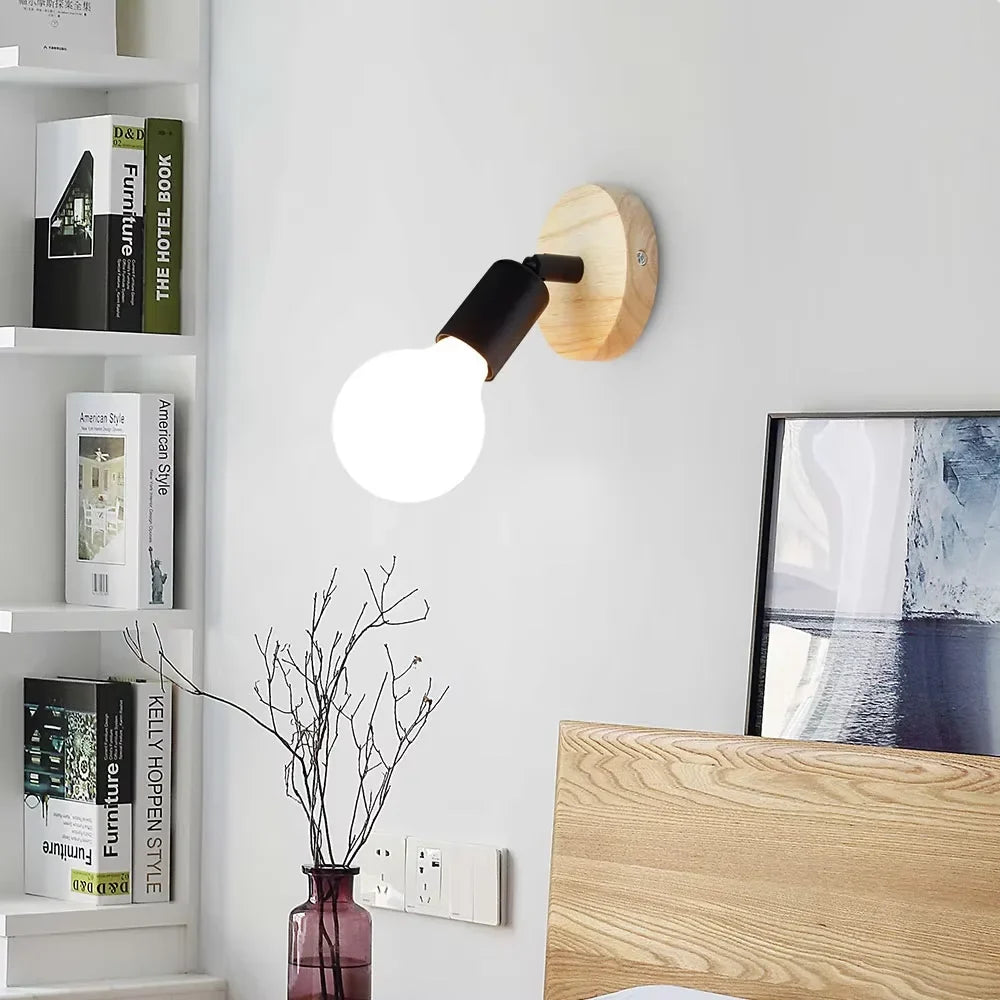 Aplique de Pared Retro Vintage Ajustable de Madera y Metal