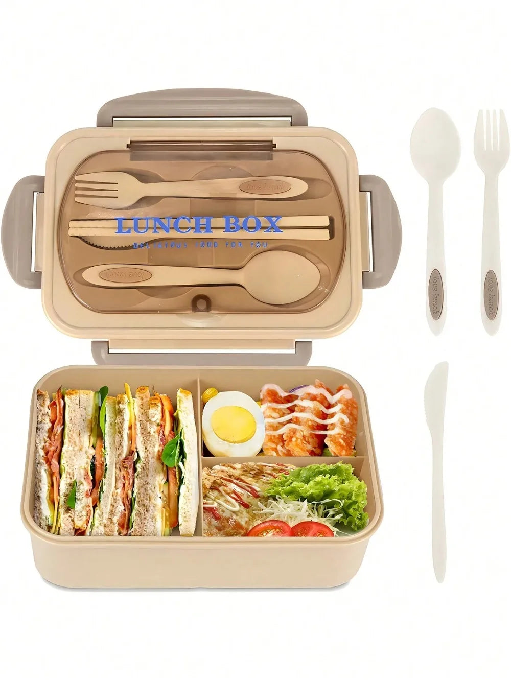 MealMate Fiambrera Bento 1200 ml con Cubiertos, 4 Huecos