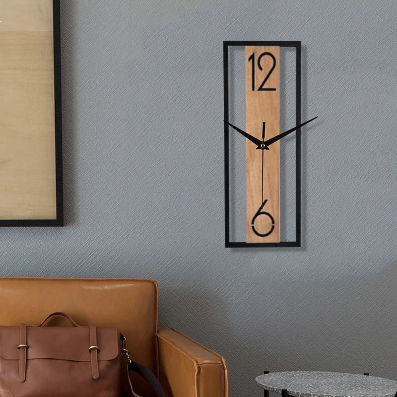 Reloj de Pared Rectangular Moderno con Marco Veta de Madera