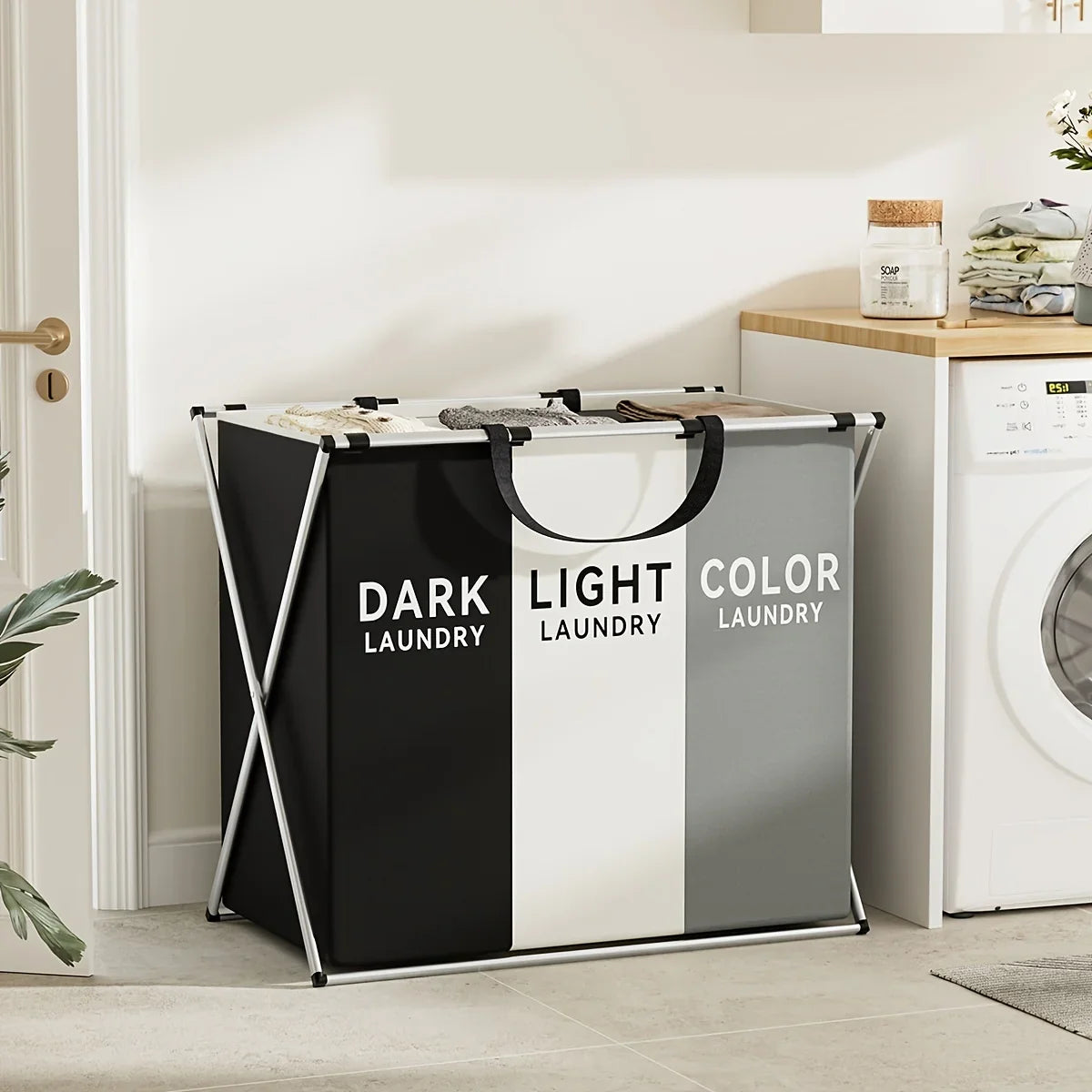 TriSort Cesto de Ropa Sucia Plegable con Compartimentos