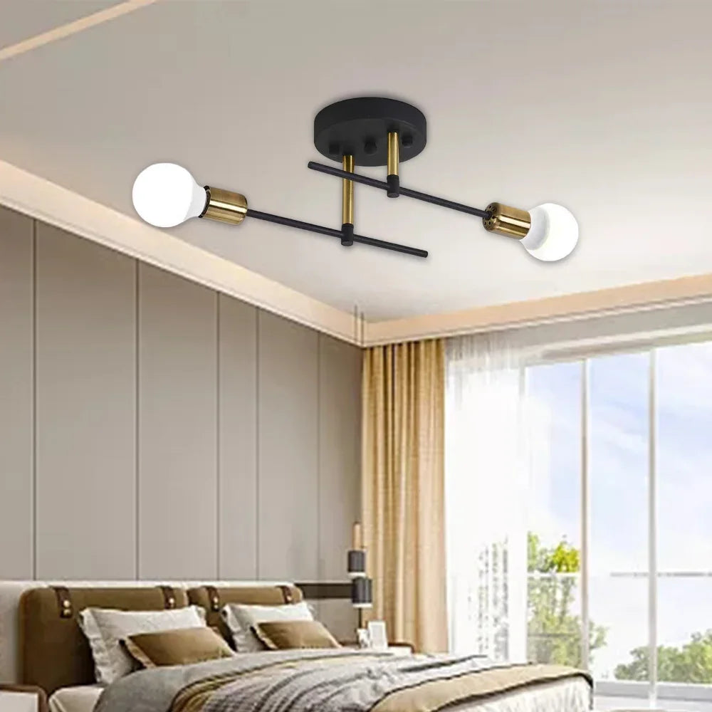 Plafón de Techo Moderno de 2 Luces Negro y Dorado, 60 cm