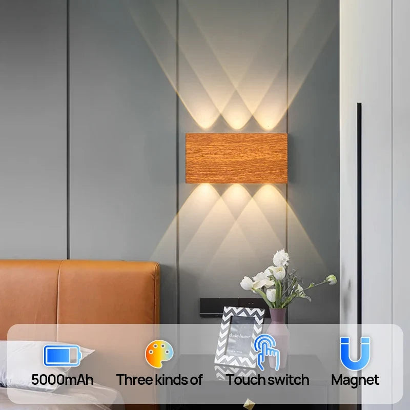 Aplique Recargable LumiBlock Efecto Madera Sin Cables