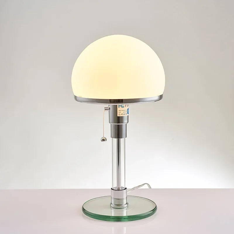 Lámpara de Mesa Wilhelm Bauhaus de Vidrio Esmerilado y Cromo