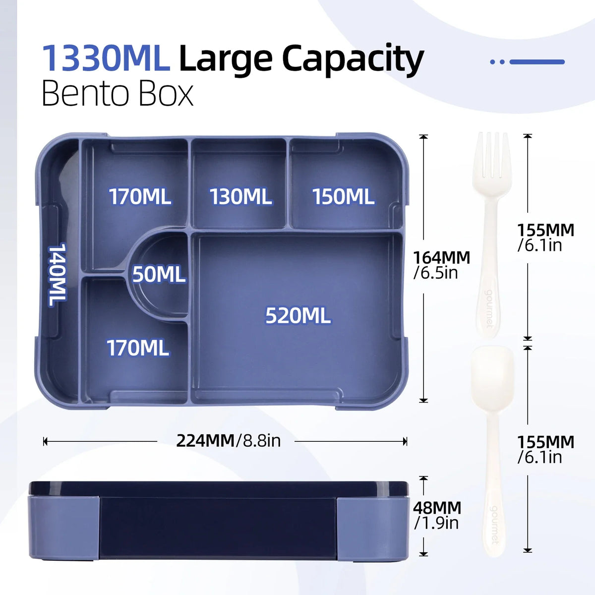BentoMax Fiambrera Bento de 1330 ml Antifugas y Microondas