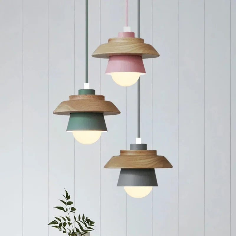 Lámpara Colgante de Madera Nórdica en Colores Macaron Suaves