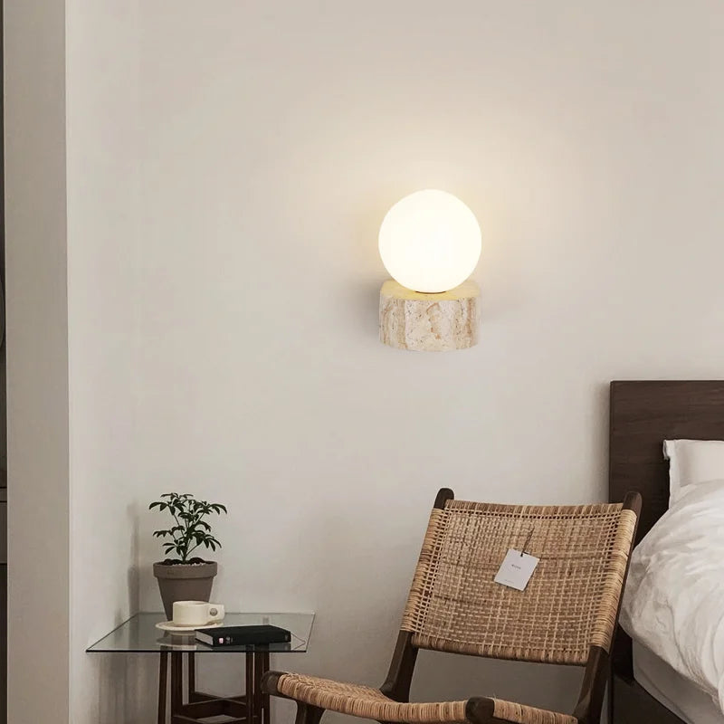 Aplique de Pared LED de Travertino Estilo Japonés Moderno