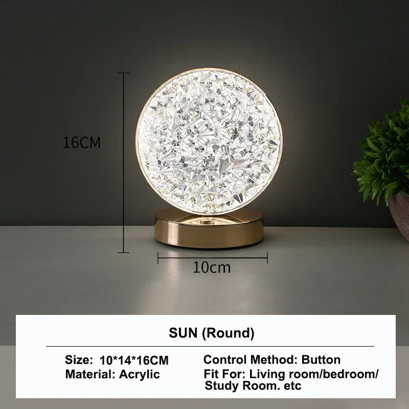 Stellora Lámpara Nocturna de Cristal 3D Recargable Táctil
