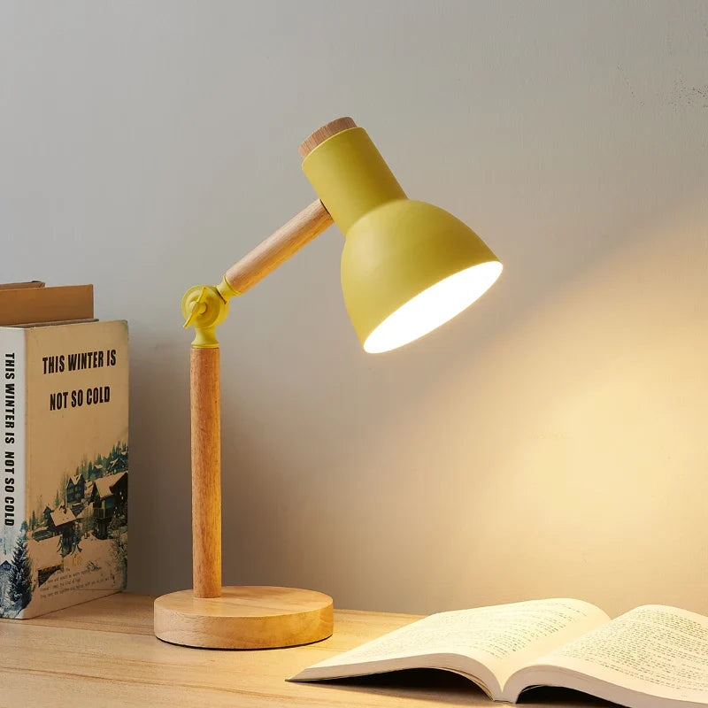 Lámpara de Escritorio de Madera Nórdica Pantalla de Color