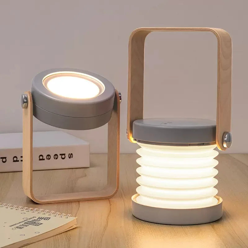 Farol Portátil Recargable con Asa de Madera y Pantalla